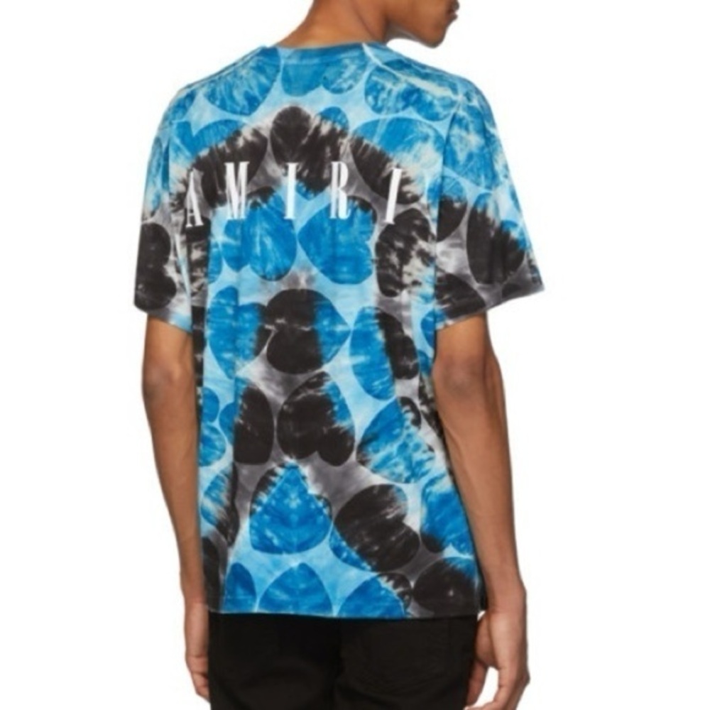 Amiri Blue Hearts Tie-Dye Tee Cyan Red Heart Logo Graphic T-Shirt Mens S
